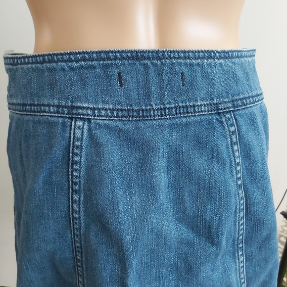 FREE PEOPLE blue denim jean skirt mini button down front - Picture 6 of 13
